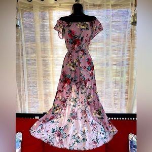 Off Shoulder Floral Maxi Romper Dress